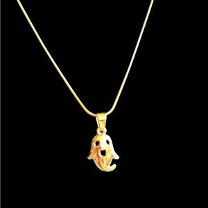Ghost Goblin Halloween Necklace Charm Gold Plated Pendant 18” Snake Chain